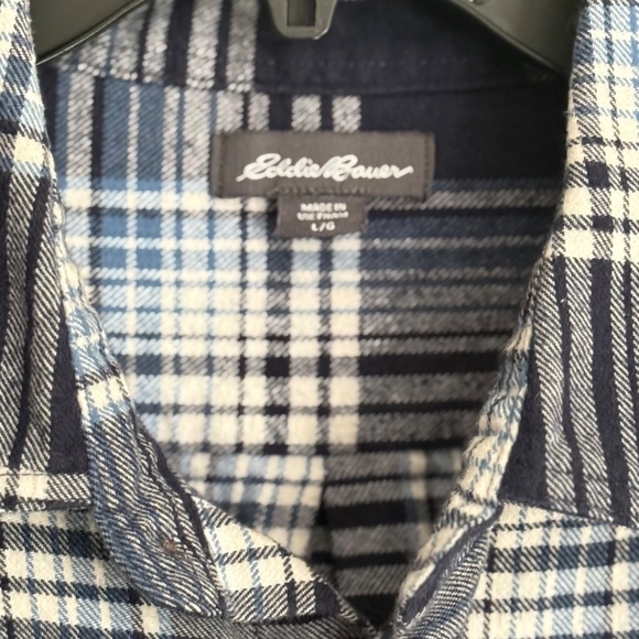 Eddie Bauer Flannel Shirt Blue Plaid Button Down Size L - Picture 4 of 7